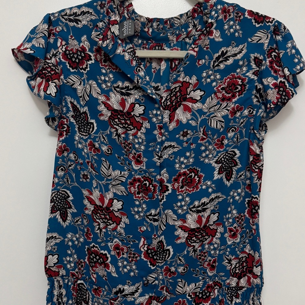 New York & Company Blue Floral Blouse